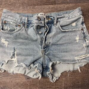 FLAW Agolde Women's Ripped Jean Shorts - Light Blue Size 27